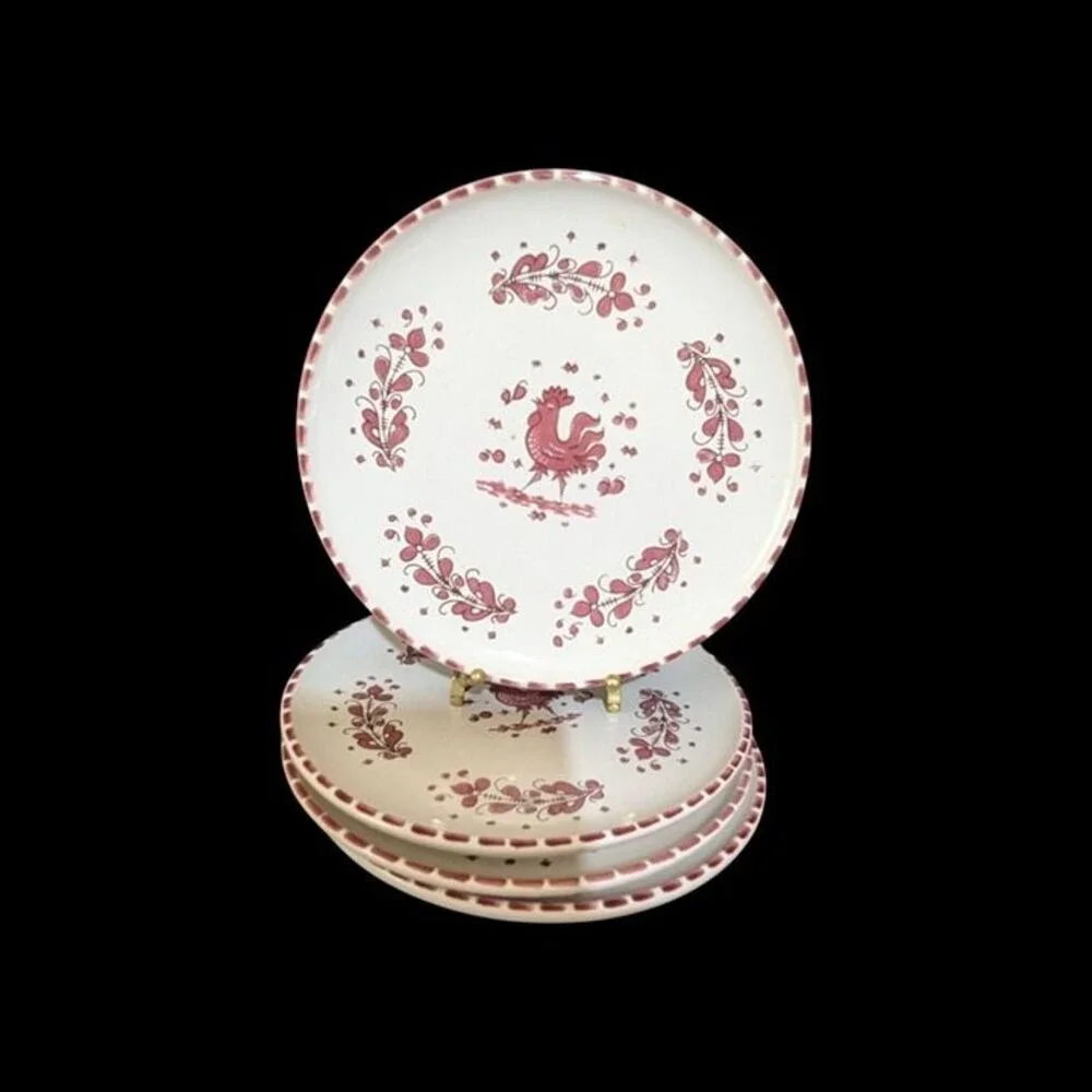 vtg PV Peasant Village Pink Rooster Salad Plates Set of 4 Farmhouse Country  8